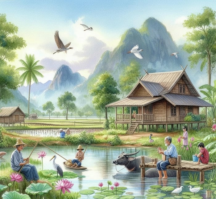 ảnh tranh vẽ quê hương phong cảnh hữu tình