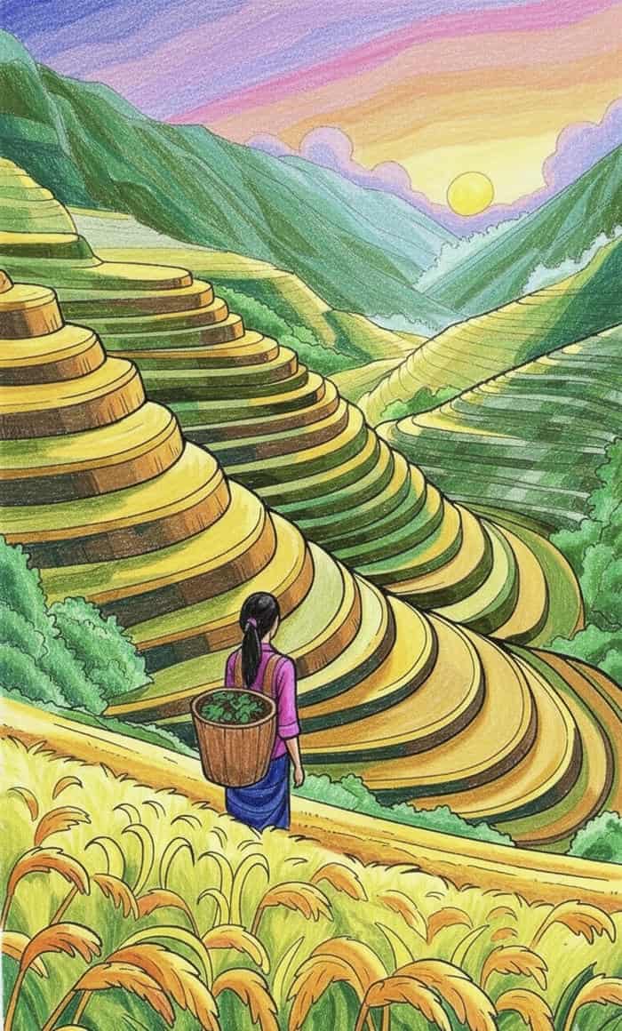 ảnh tranh vẽ quê hương ruộng bậc thang