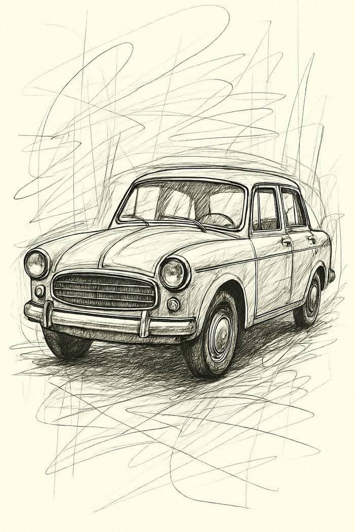 ảnh vẽ tranh ô tô bằng màu chì