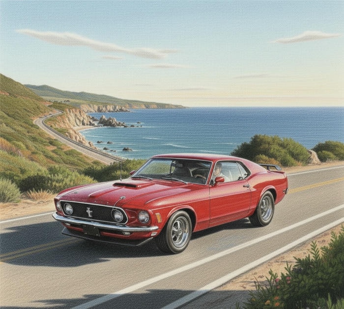 ảnh vẽ tranh ô tô đỏ đẹp mắt