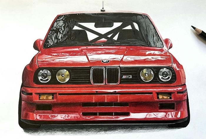 ảnh vẽ tranh ô tô màu đỏ nổi bật đẹp
