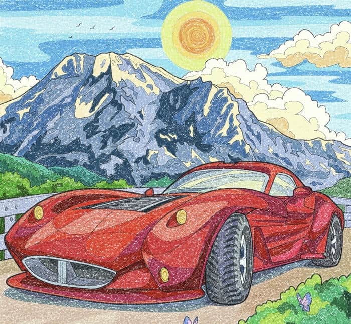 ảnh vẽ tranh ô tô siêu xe bằng màu sáp