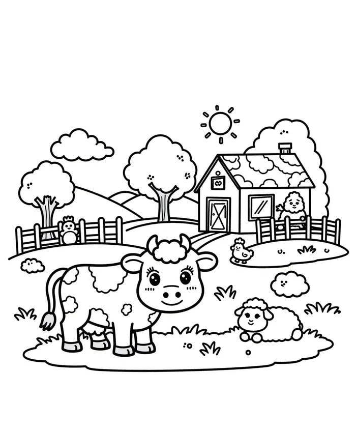 bản vẽ bò đen trắng trẻ tô