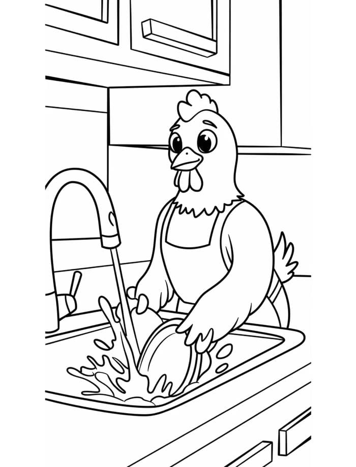 bản vẽ gà mái đen trắng thiếu nhi