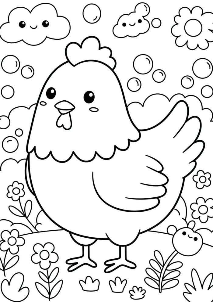 bản vẽ gà mái nét đậm dễ tô