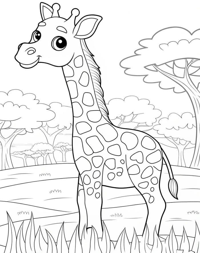 bản vẽ hươu cao cổ nét đậm dễ tô