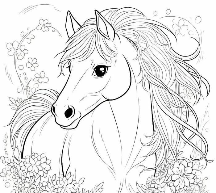 bản vẽ ngựa đen trắng thiếu nhi