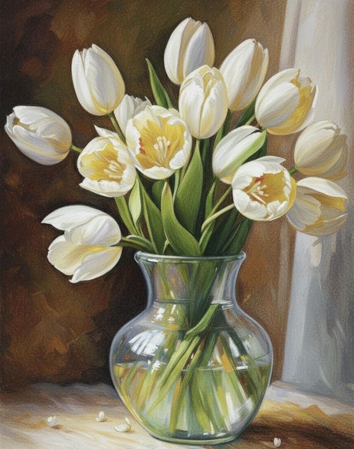 bé vẽ tranh hoa tulip trắng nghệ thuật