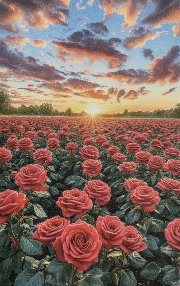 hình ảnh tranh vẽ hoa hồng màu đỏ rực rỡ