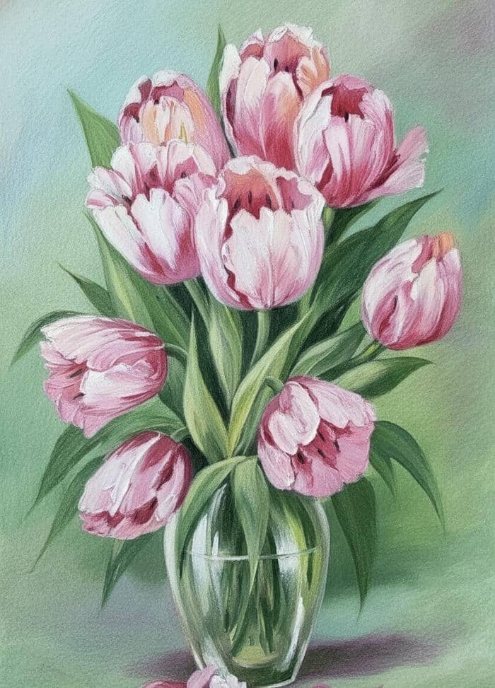 hình ảnh tranh vẽ hoa tulip hài hòa đẹp mắt