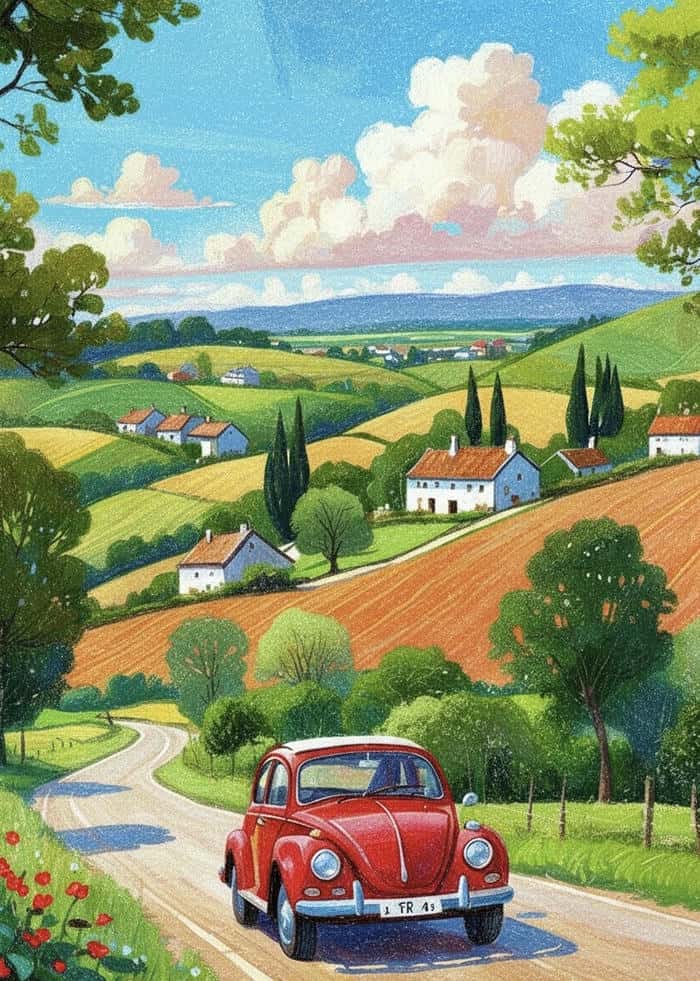 hình ảnh tranh vẽ ô tô đẹp trên đường