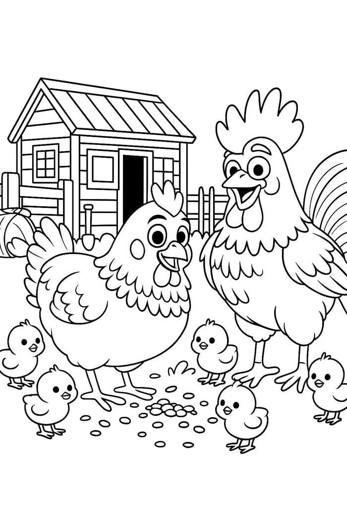 hình đường viền gà mái cho bé tập tô