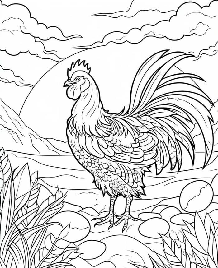 hình đường viền gà trống để bé tô