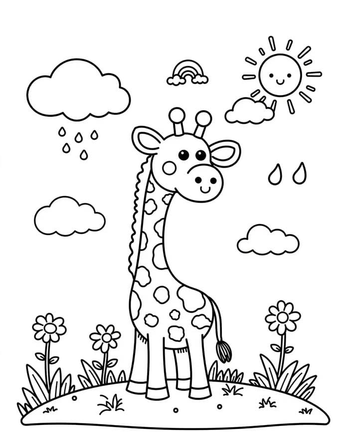 hình đường viền hươu cao cổ cho bé tô