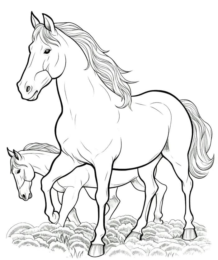 hình đường viền ngựa cho bé tập tô