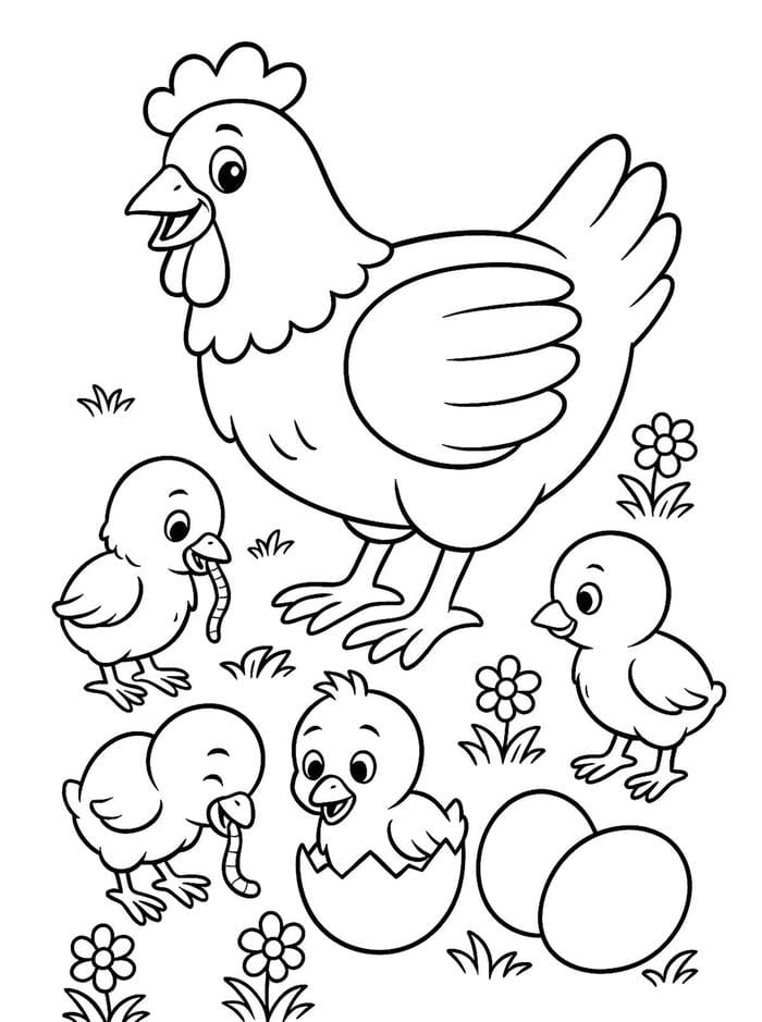 hình gà mái cartoon để bé tô