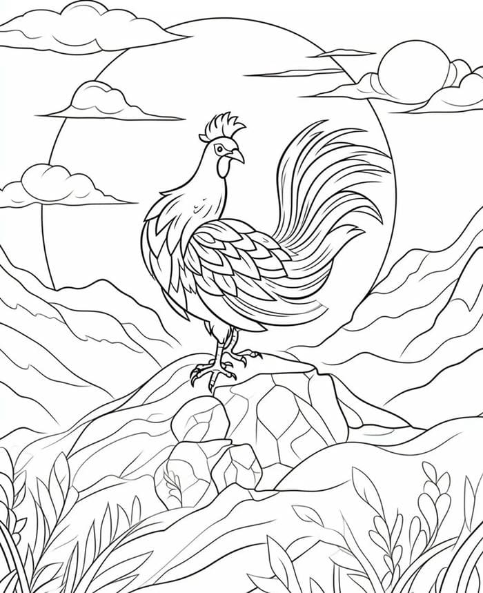 hình gà trống cartoon cho bé tập tô