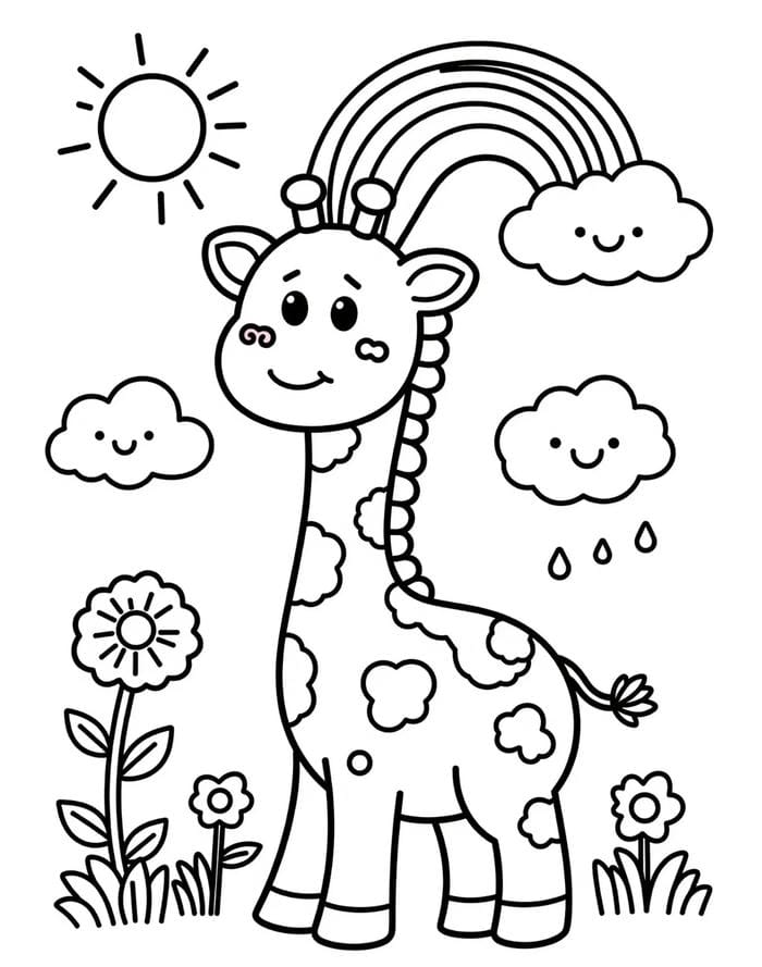 hình hươu cao cổ cartoon để bé tô