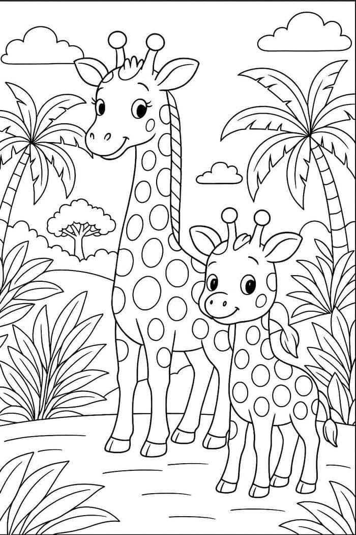 hình hươu cao cổ nét rõ cho bé tô