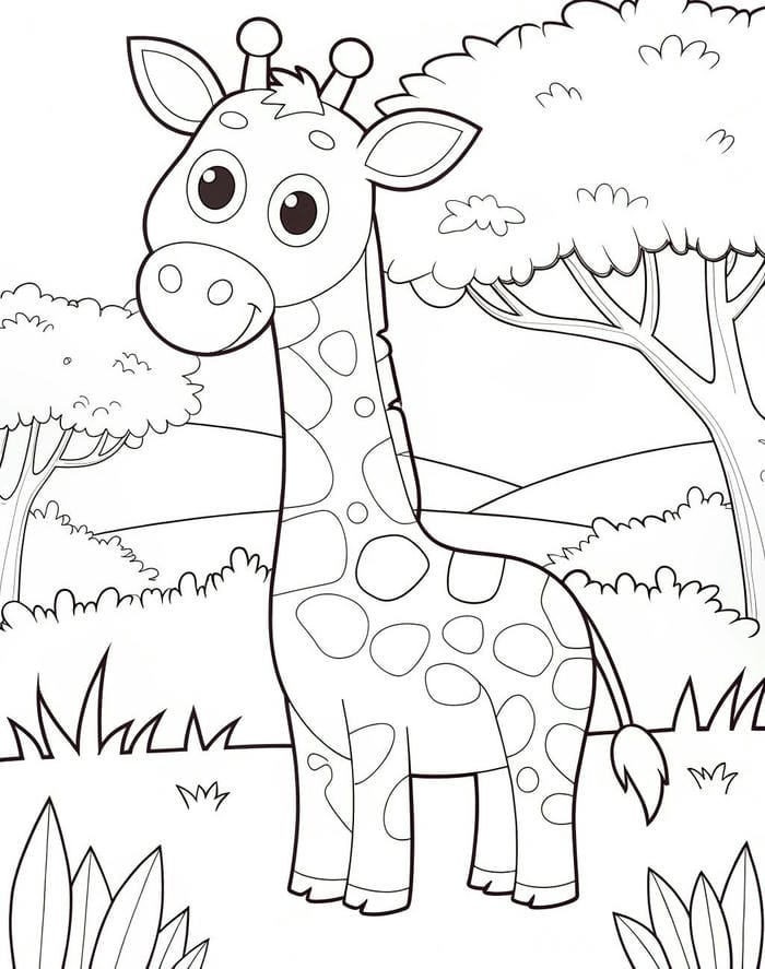 hình hươu cao cổ trắng đen cho bé tô