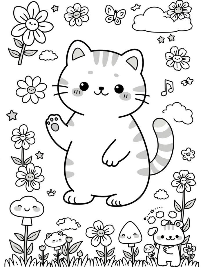 hình mèo không màu giúp bé tập tô