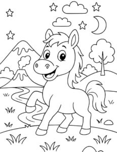 hình ngựa nét đậm giúp trẻ tập tô