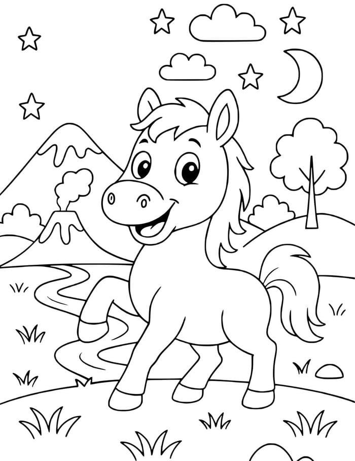 hình ngựa nét đậm giúp trẻ tập tô