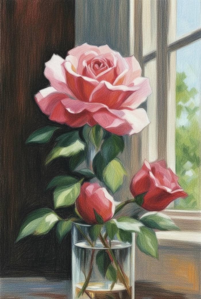 hình tranh vẽ hoa hồng đẹp với sắc độ mềm mại