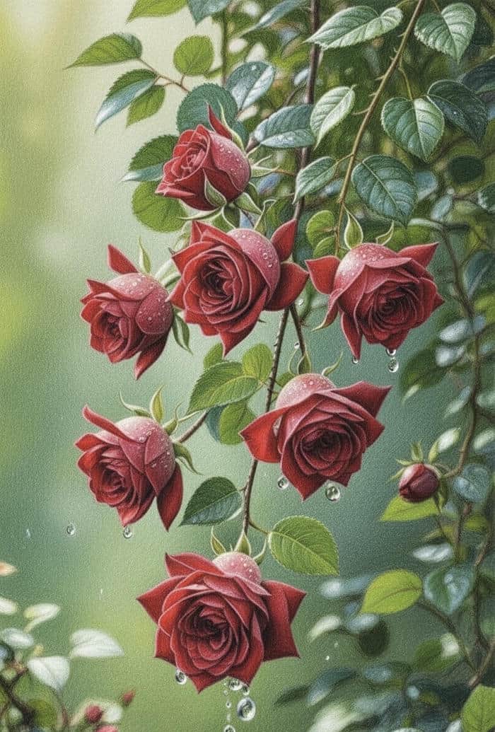 hình tranh vẽ hoa hồng đỏ rực