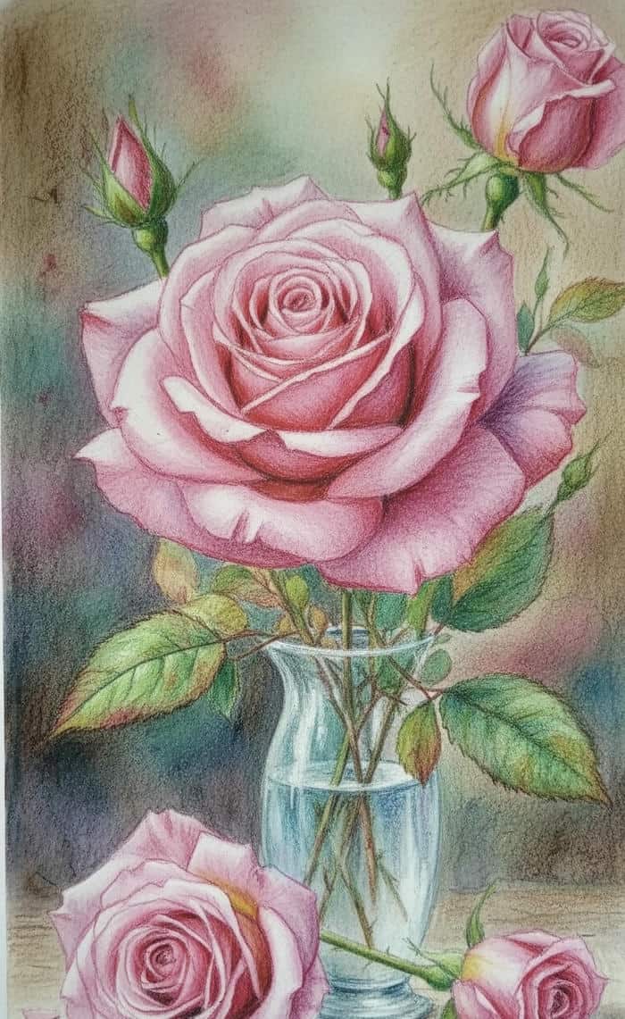 hình tranh vẽ hoa hồng dù đơn giản nhưng tinh tế