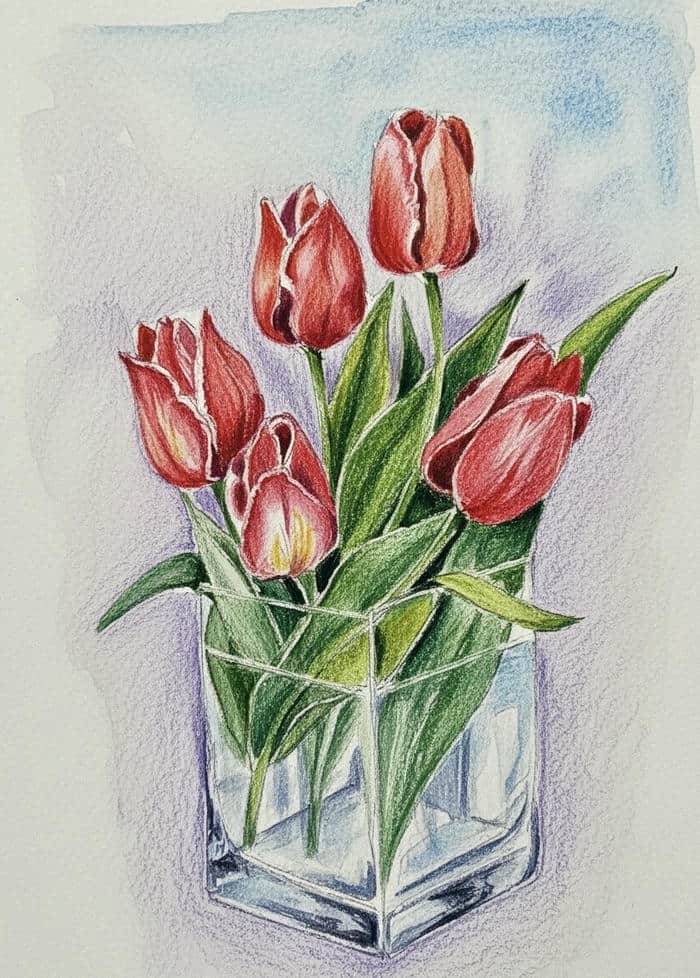 hình tranh vẽ hoa tulip bằng màu sáp