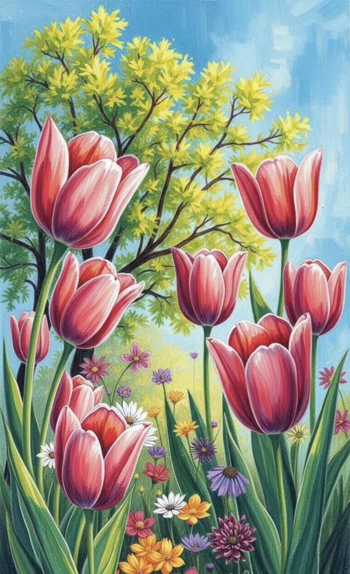 hình tranh vẽ hoa tulip cho học sinh