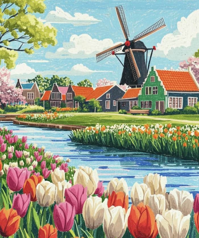 hình tranh vẽ hoa tulip nhiều màu