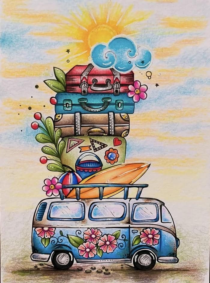 hình tranh vẽ ô tô du lịch cho em