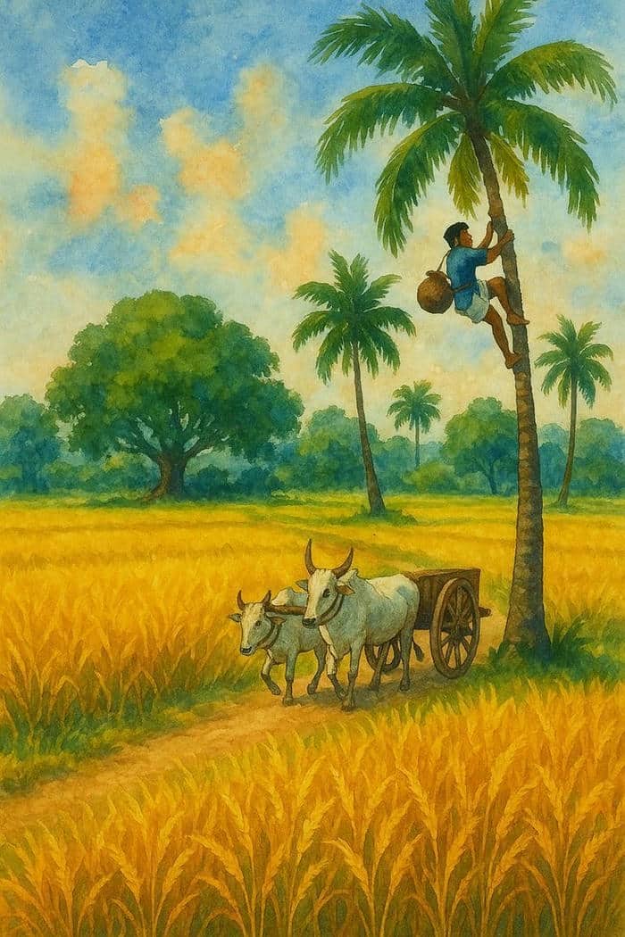 hình tranh vẽ quê hương cảnh lúa chín vàng