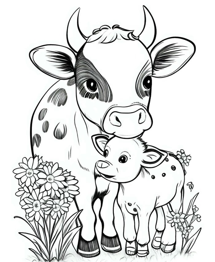 mẫu bò hoạt hình để tô màu