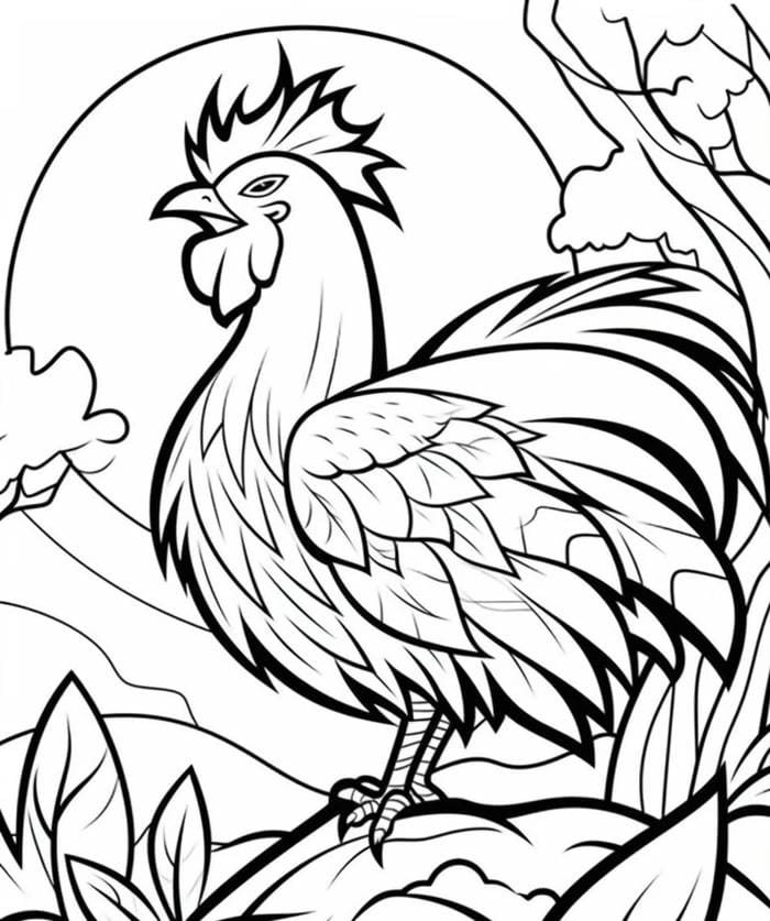 mẫu gà trống hoạt hình để tô màu