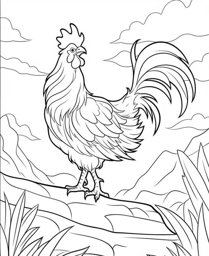 mẫu gà trống tô màu dễ thương