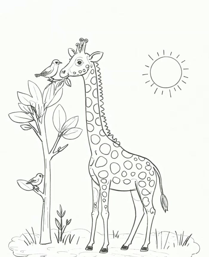 mẫu hươu cao cổ nét nhẹ dễ tô