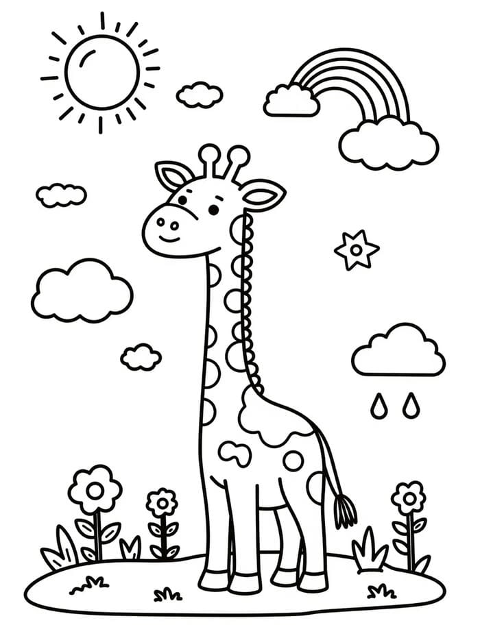 mẫu hươu cao cổ tô màu đơn giản