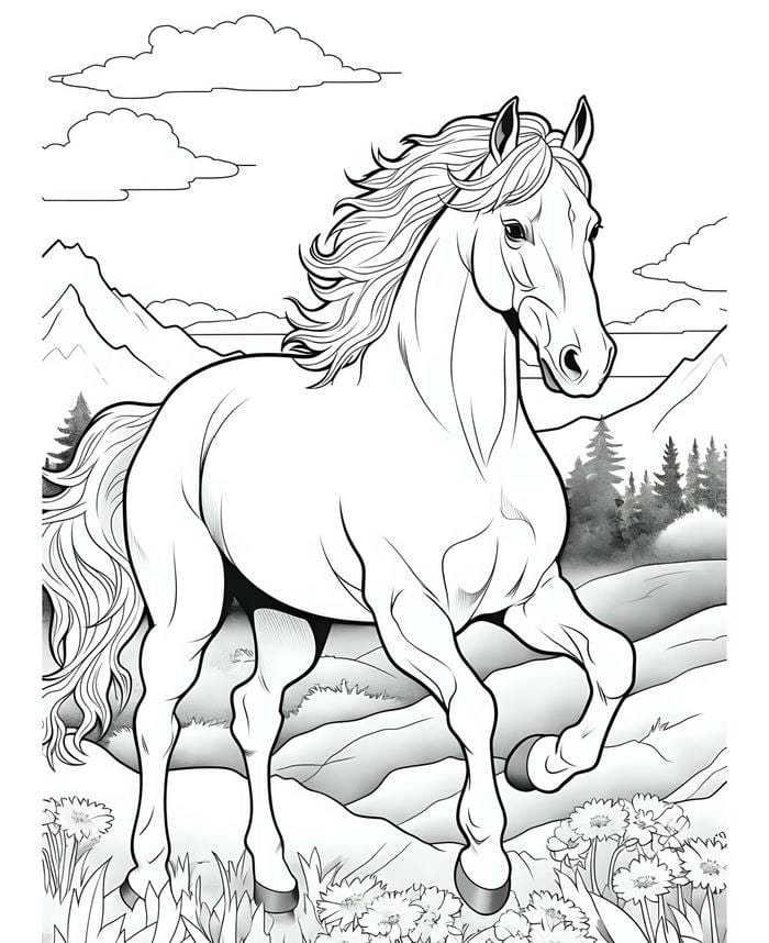 mẫu ngựa nét nhẹ dễ tô