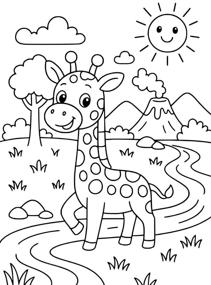 mẫu phác họa hươu cao cổ để tô màu