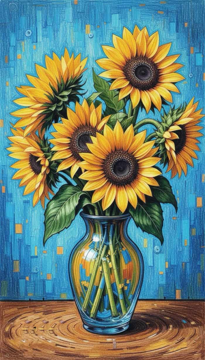 mẫu vẽ tranh hoa hướng dương đơn giản