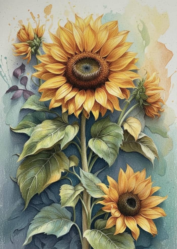 mẫu vẽ tranh phong cảnh hoa hướng dương