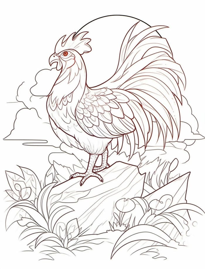 tranh gà trống phác thảo cho bé