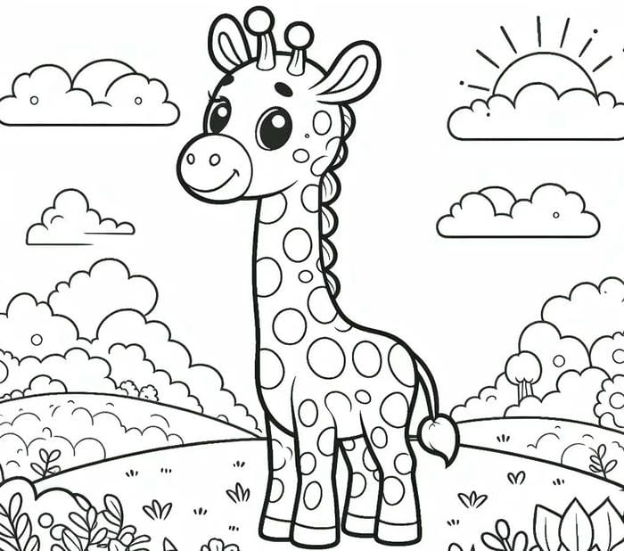 tranh hươu cao cổ cơ bản mẫu giáo