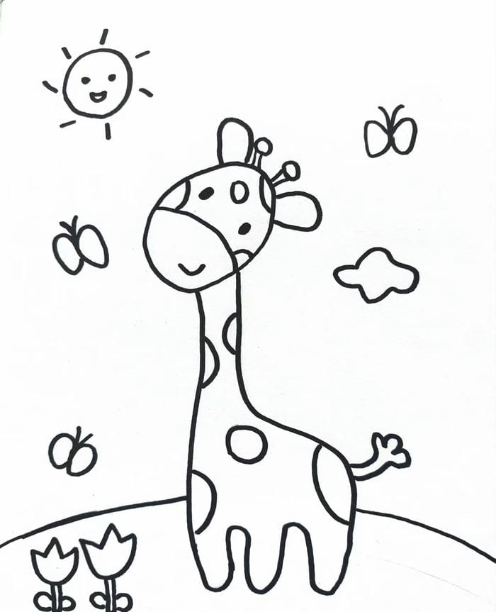 tranh hươu cao cổ phác thảo cho bé