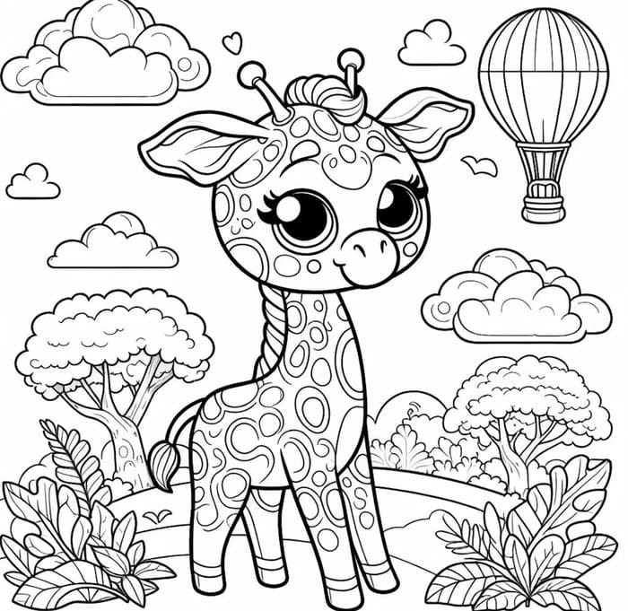 tranh hươu cao cổ trắng đen thiếu nhi