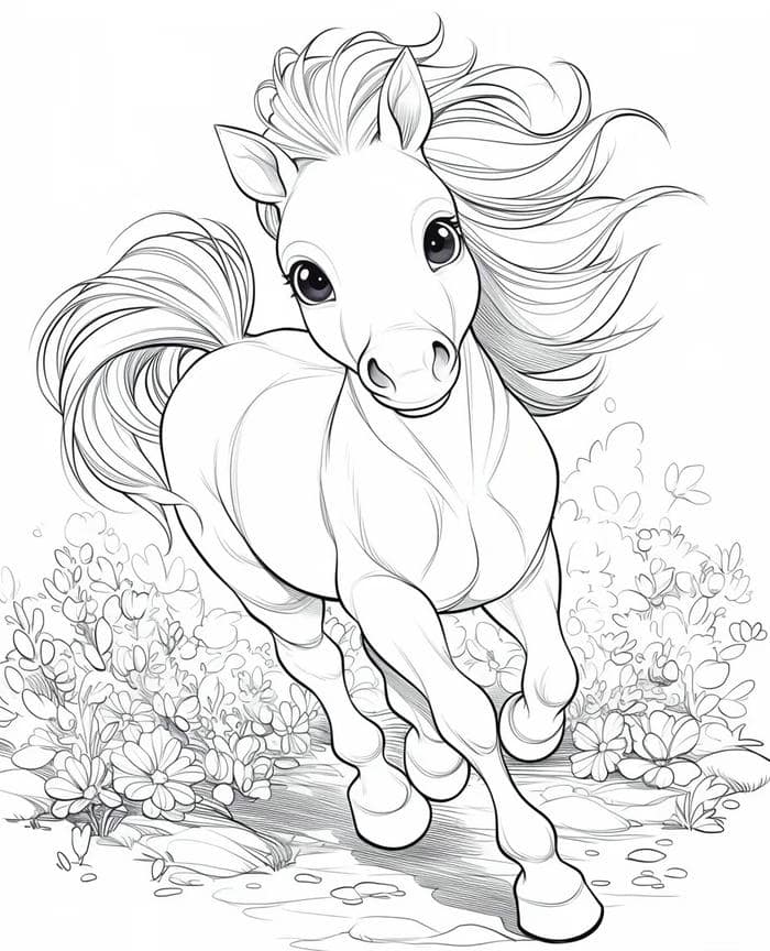 tranh ngựa trắng đen thiếu nhi