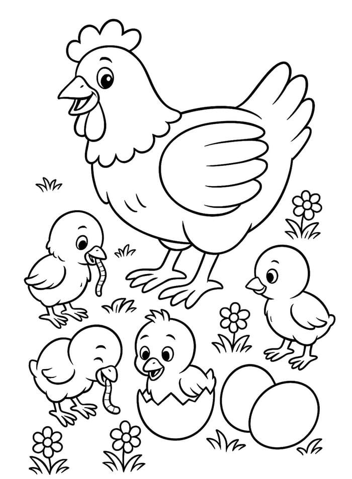 tranh tô màu con gà con đáng yêu